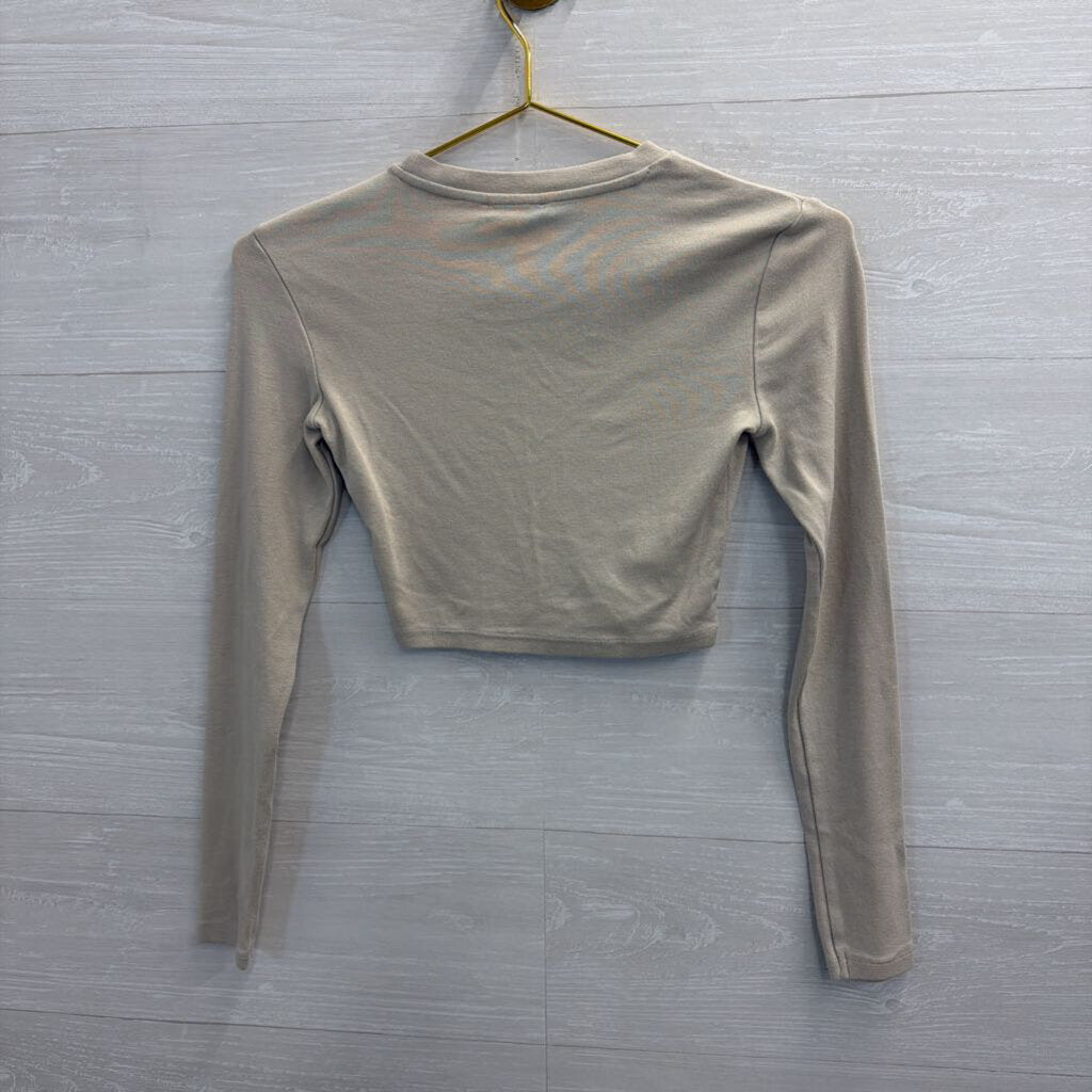 Zara Brown Cropped Long Sleeve Top Small