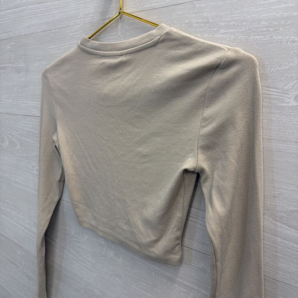 Zara Brown Cropped Long Sleeve Top Small