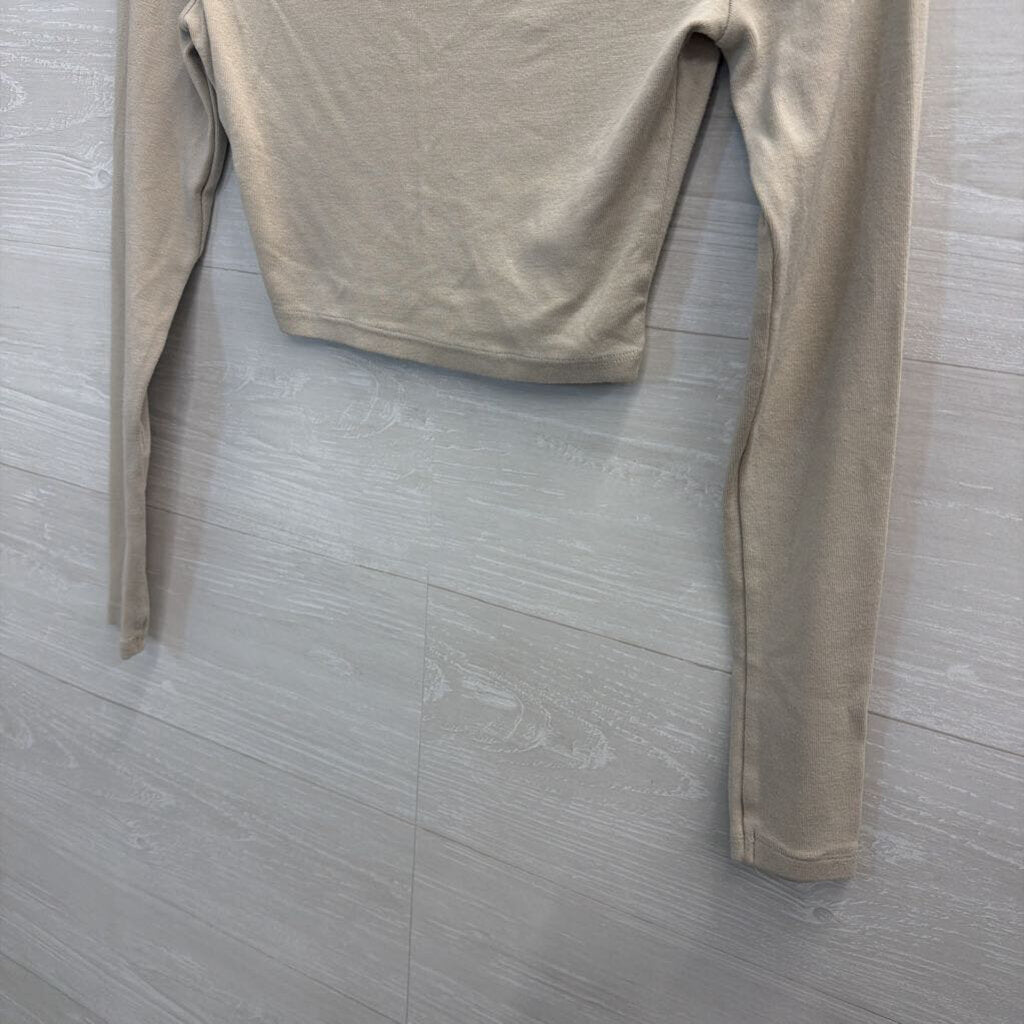 Zara Brown Cropped Long Sleeve Top Small