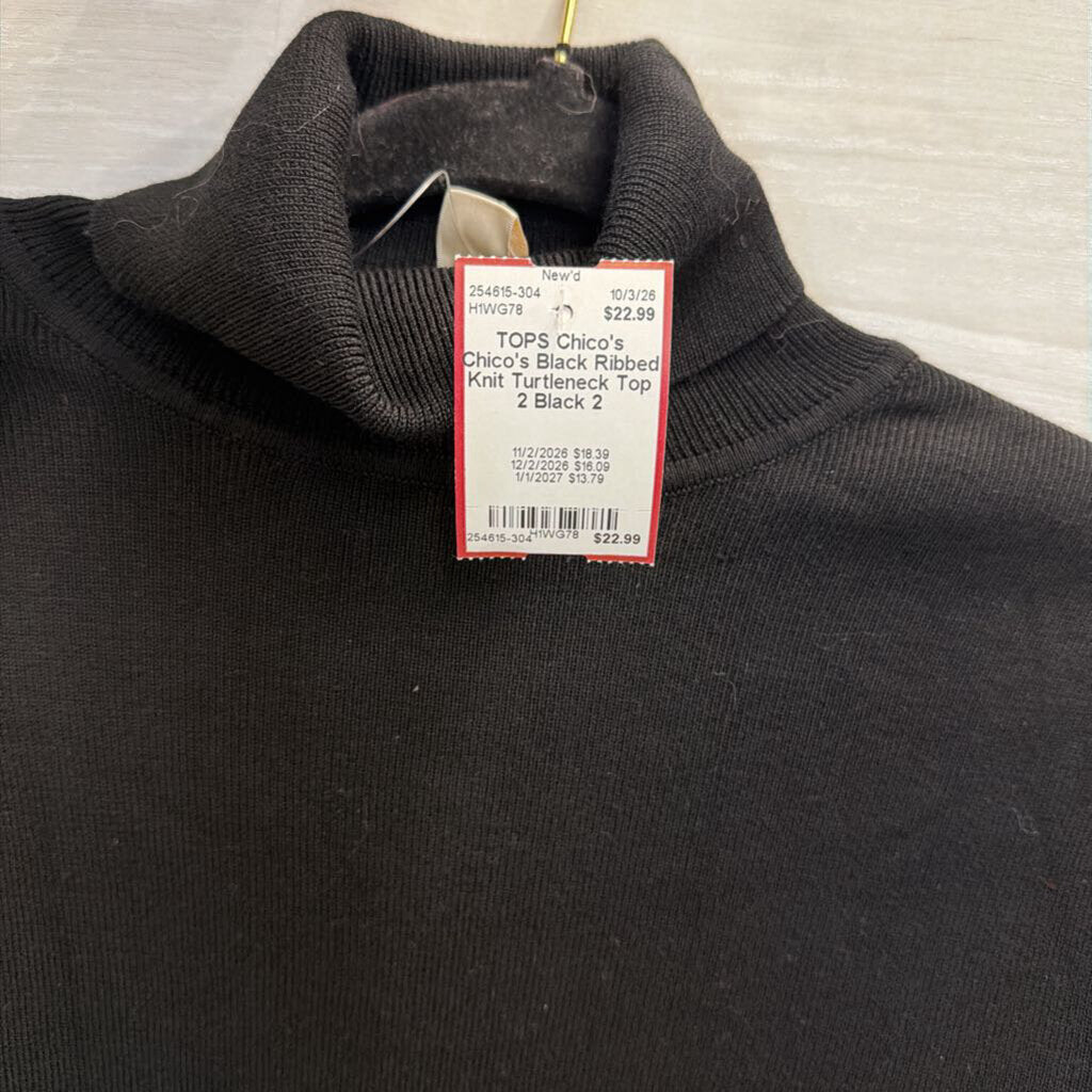 Chico's Black Ribbed Knit Turtleneck Top 2