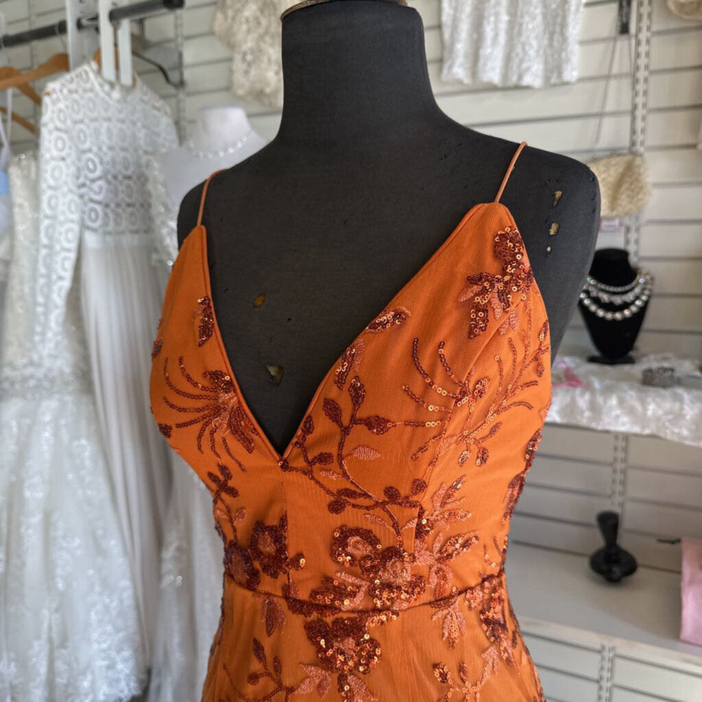 Maniju Orange Sequin Print Long Formal Dress Small