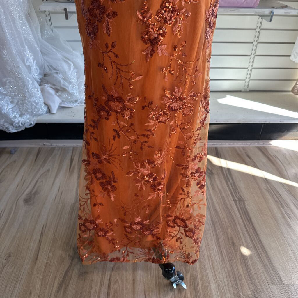 Maniju Orange Sequin Print Long Formal Dress Small