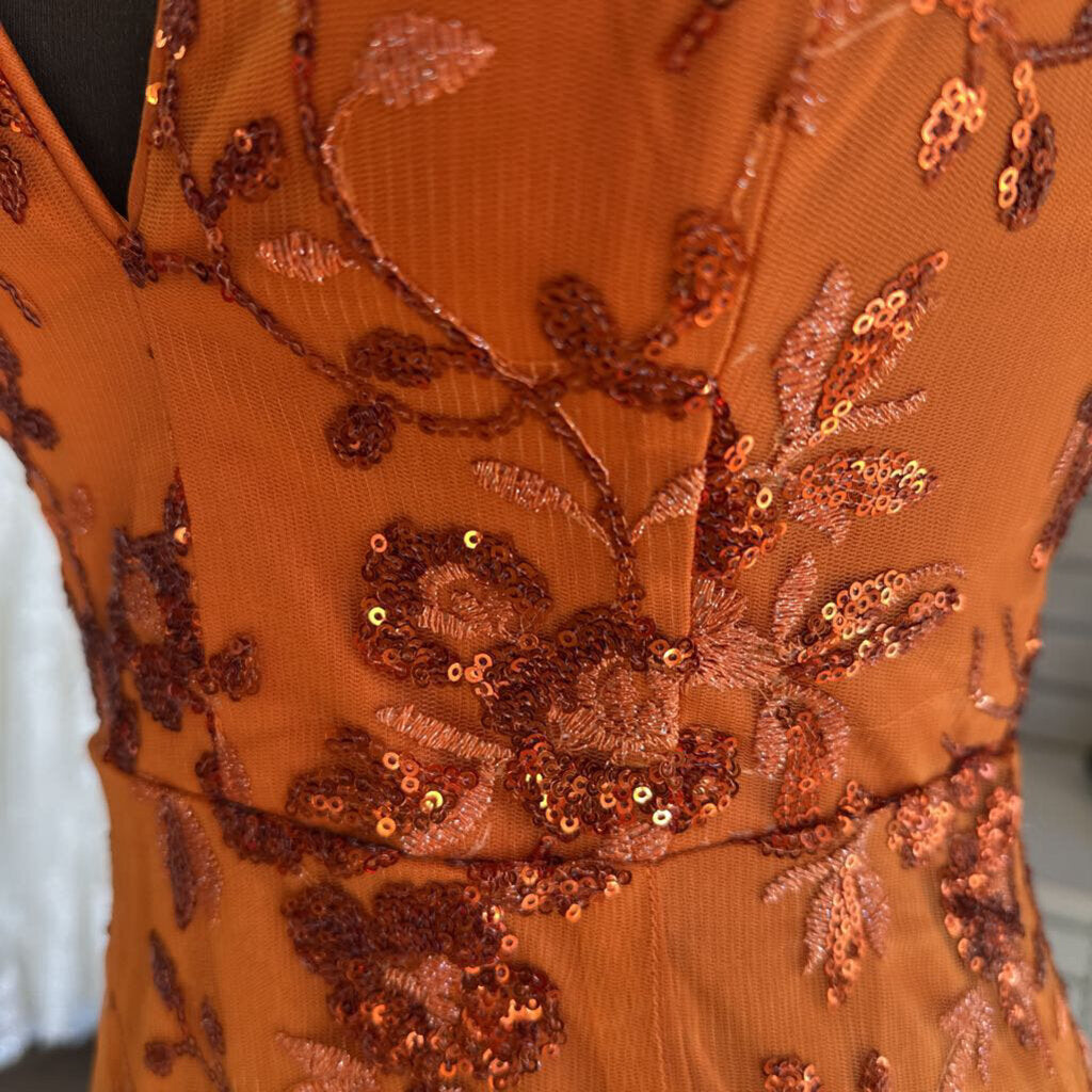 Maniju Orange Sequin Print Long Formal Dress Small