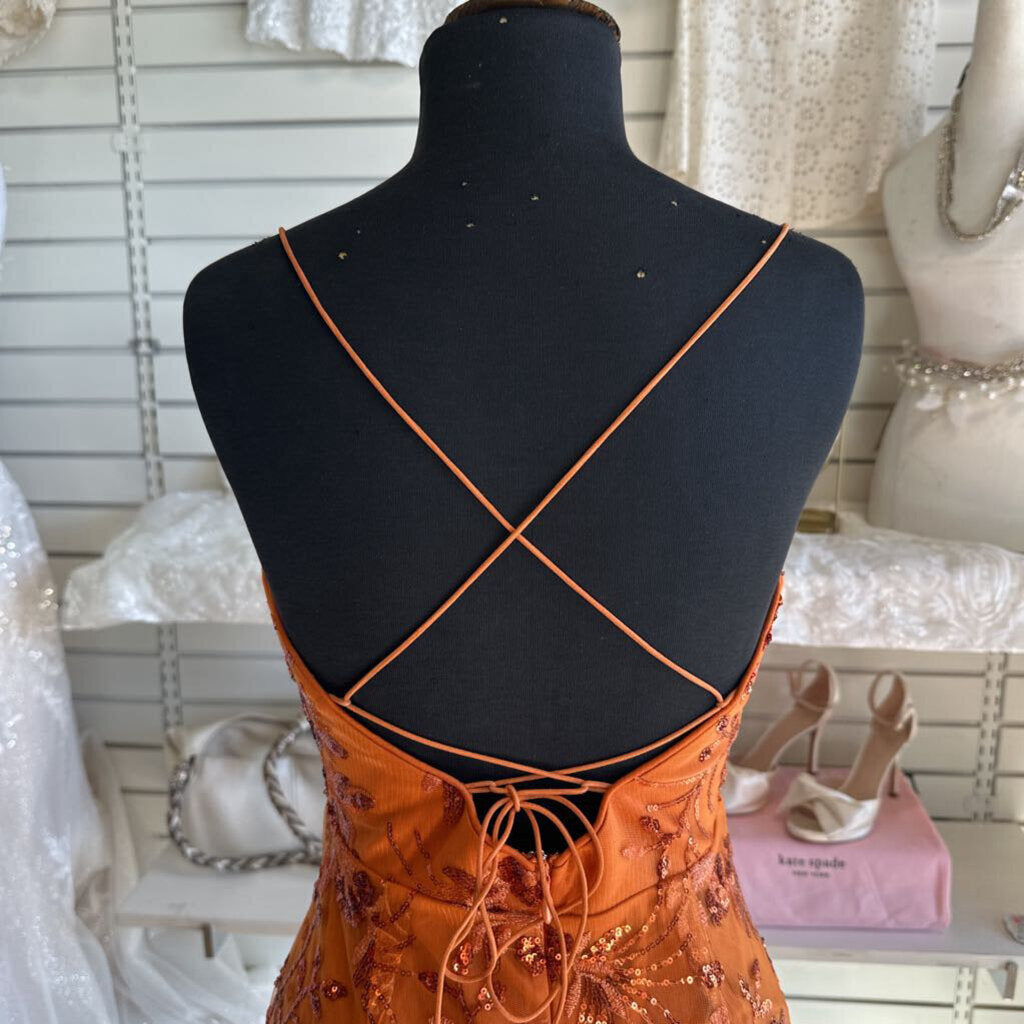 Maniju Orange Sequin Print Long Formal Dress Small