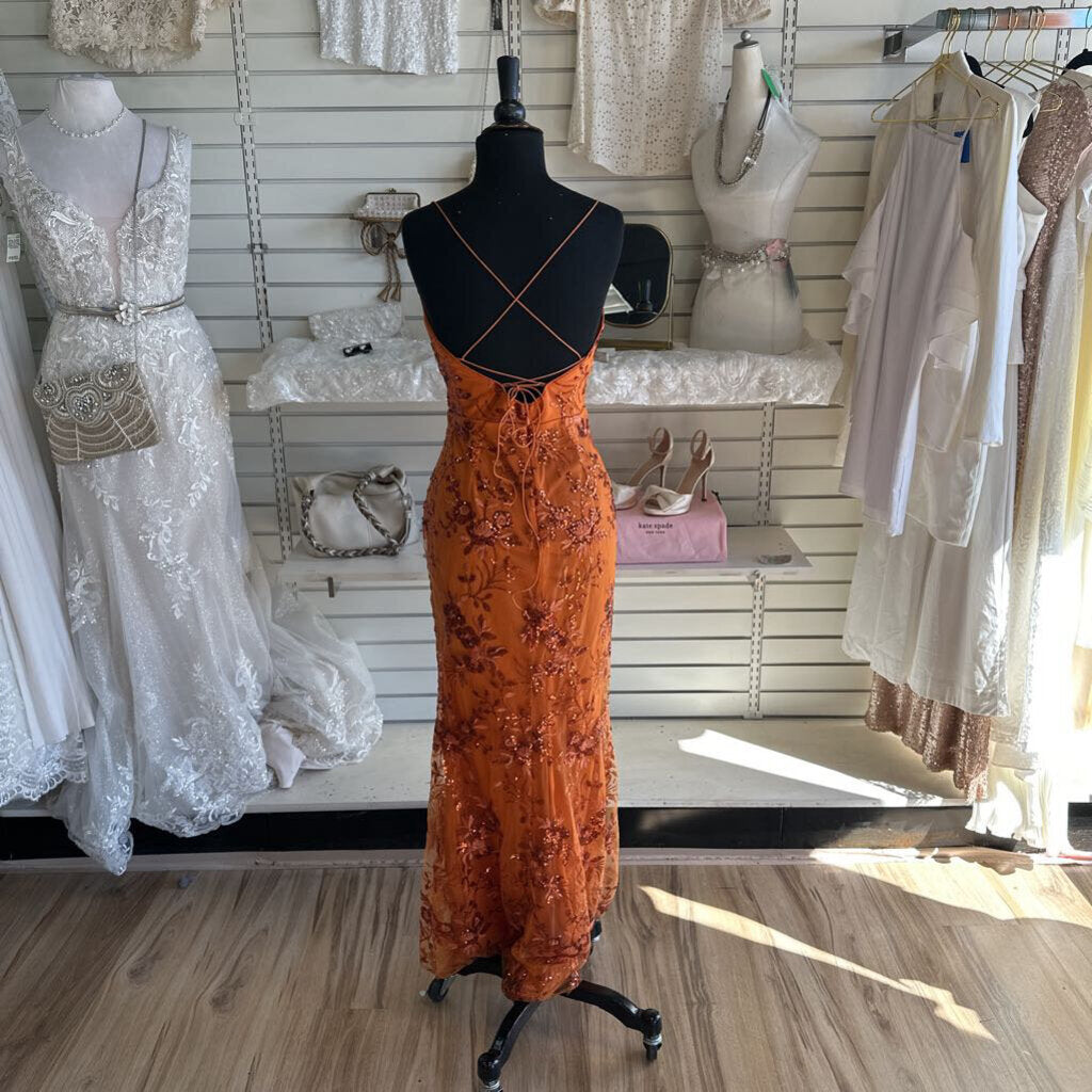 Maniju Orange Sequin Print Long Formal Dress Small