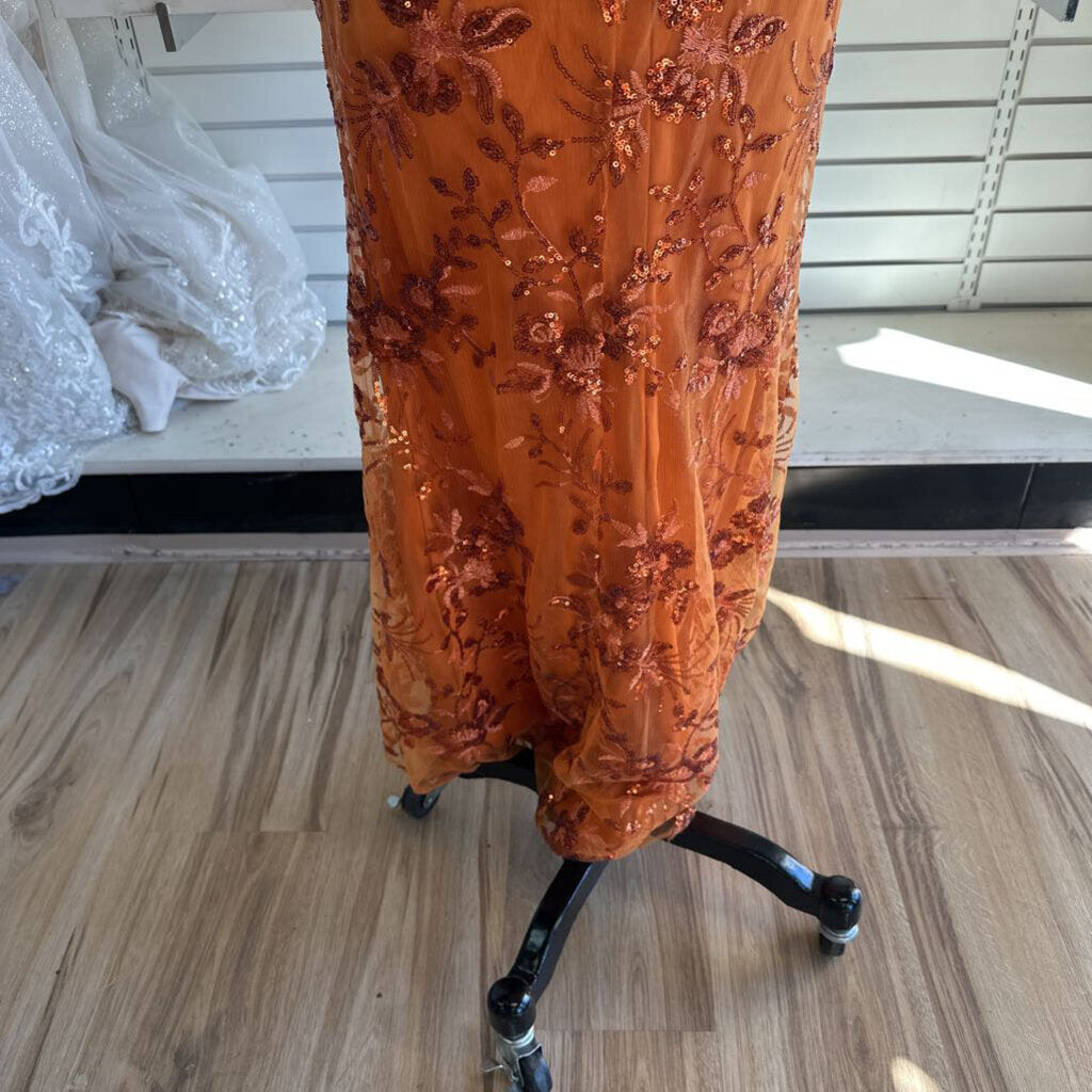 Maniju Orange Sequin Print Long Formal Dress Small