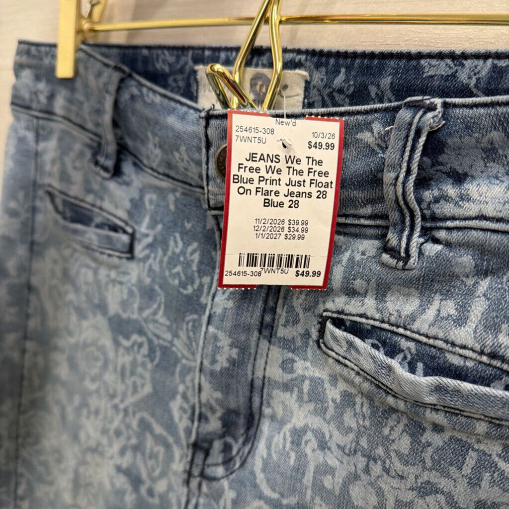 We The Free Blue Print Just Float On Flare Jeans 28