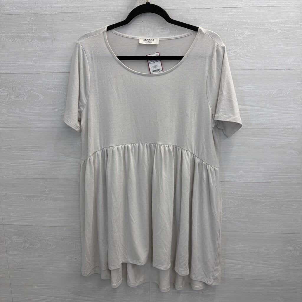 Zenana Grey Short Sleeve Babydoll Top Extra Large