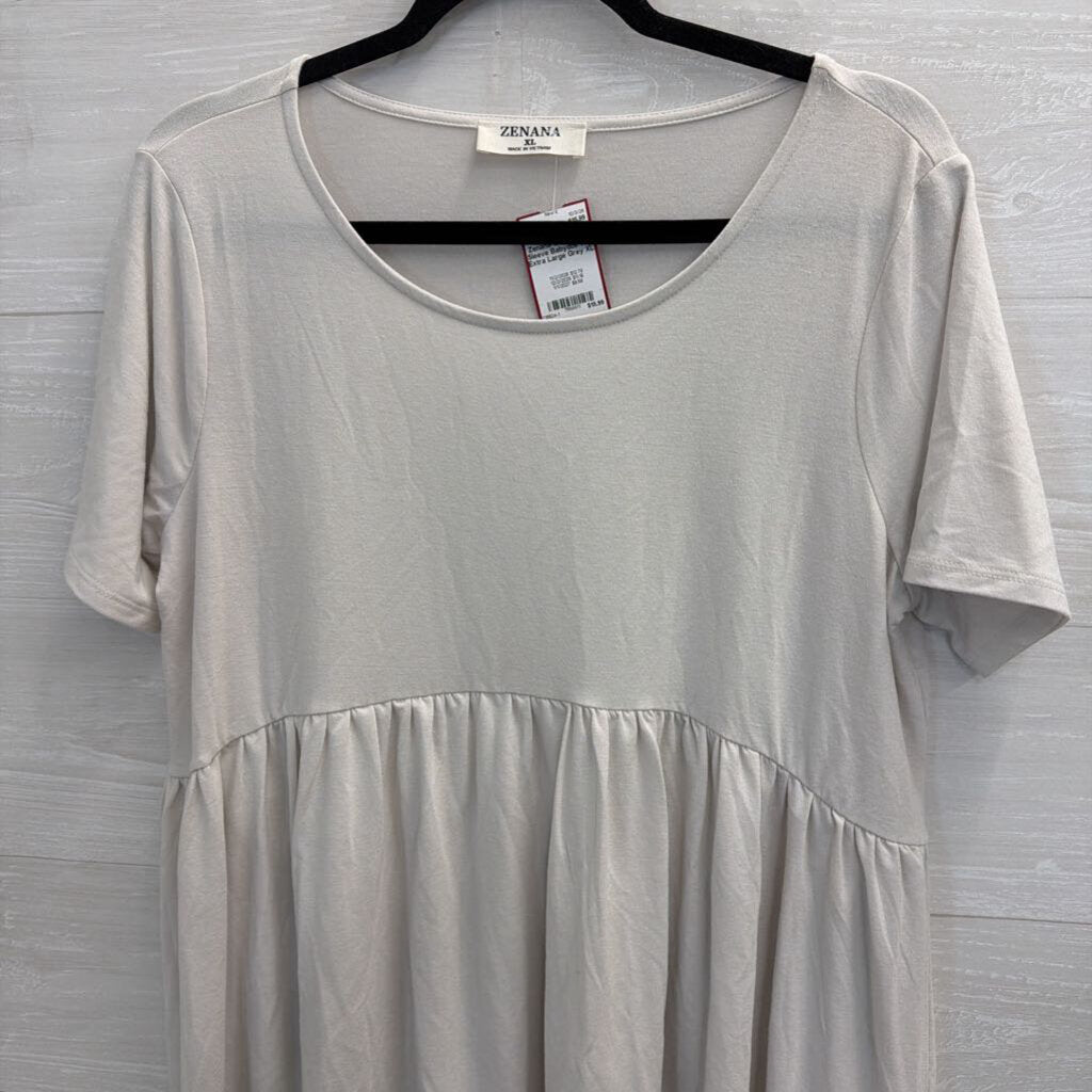 Zenana Grey Short Sleeve Babydoll Top Extra Large