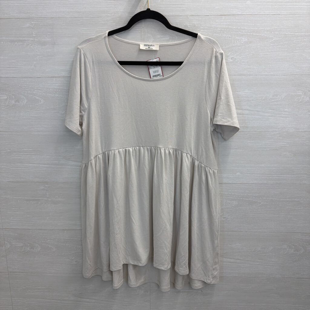 Zenana Grey Short Sleeve Babydoll Top Extra Large