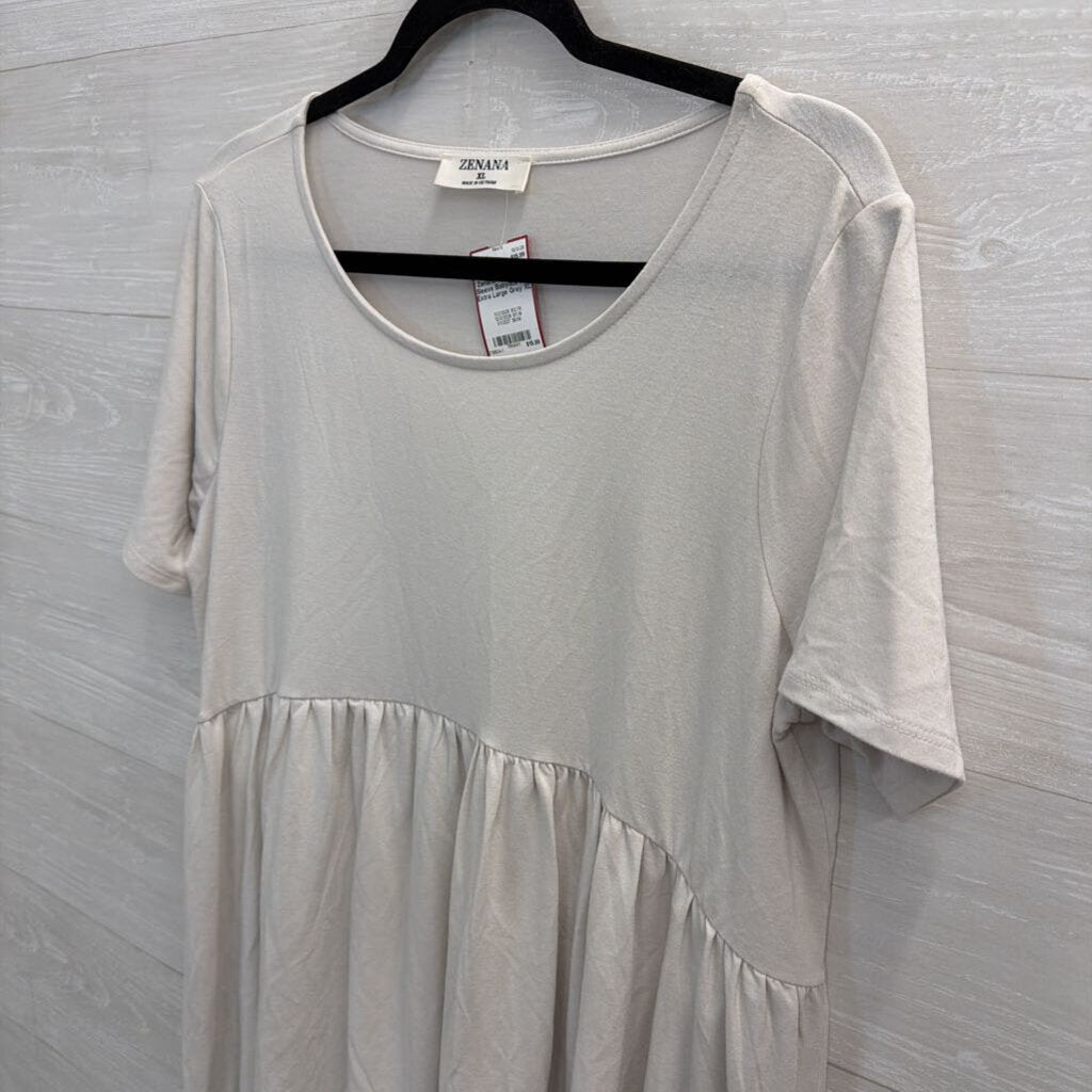 Zenana Grey Short Sleeve Babydoll Top Extra Large