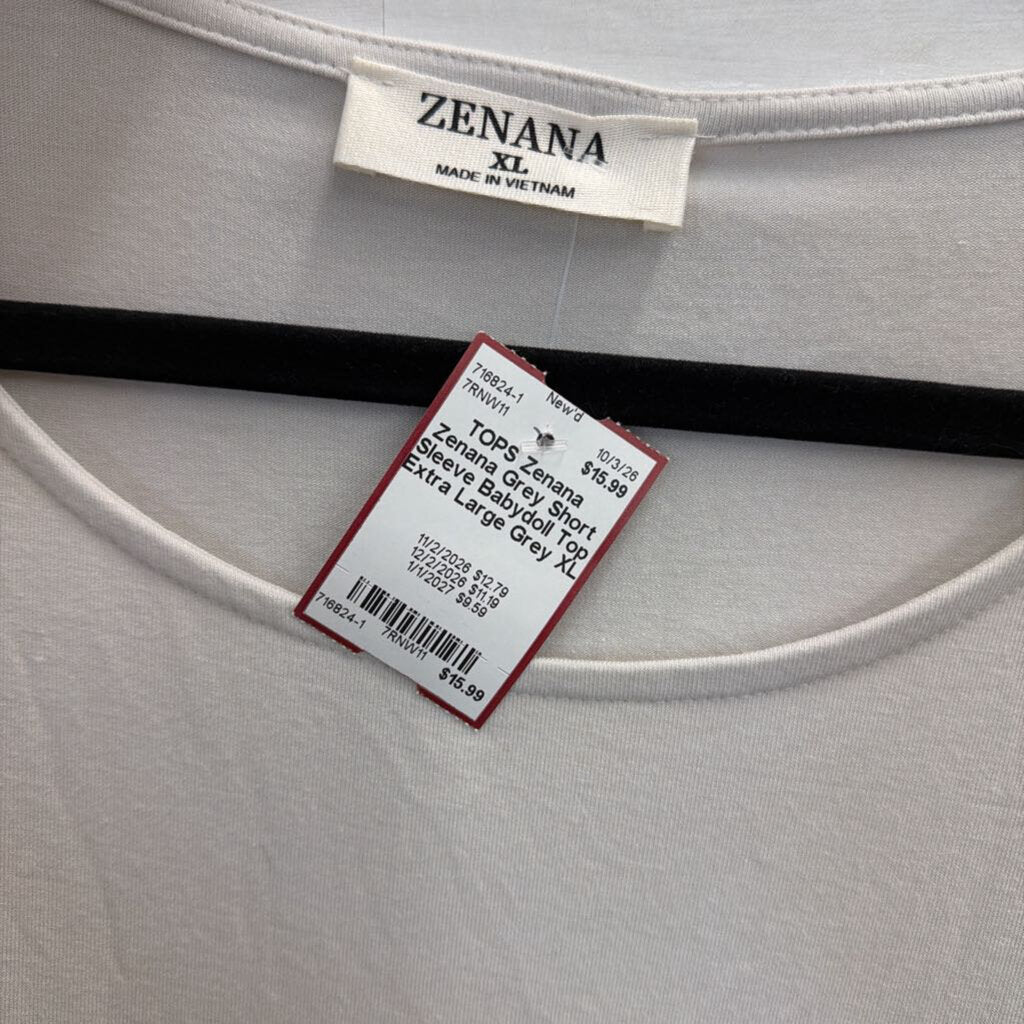 Zenana Grey Short Sleeve Babydoll Top Extra Large