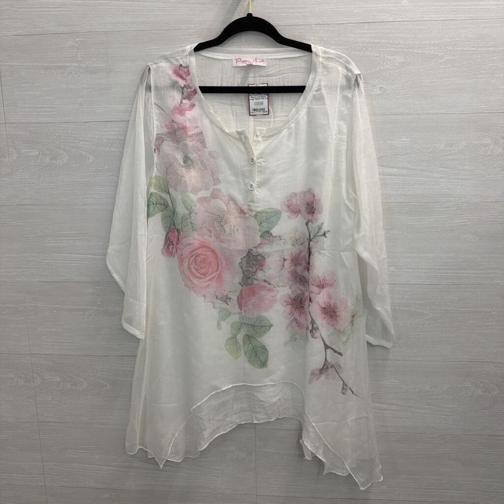 Pretty Angel White/ Pink Floral Print Long Sleeve Top Extra Large