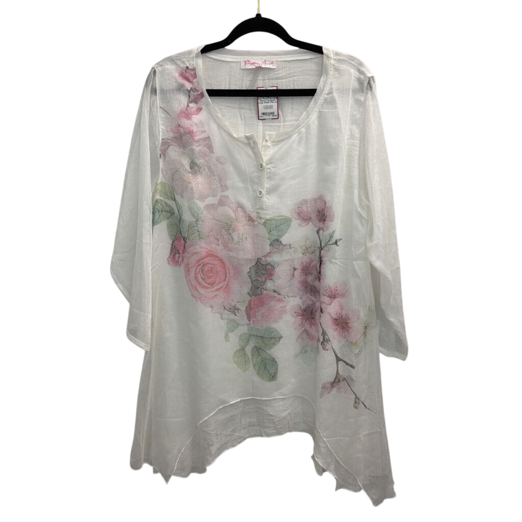 Pretty Angel White/ Pink Floral Print Long Sleeve Top Extra Large