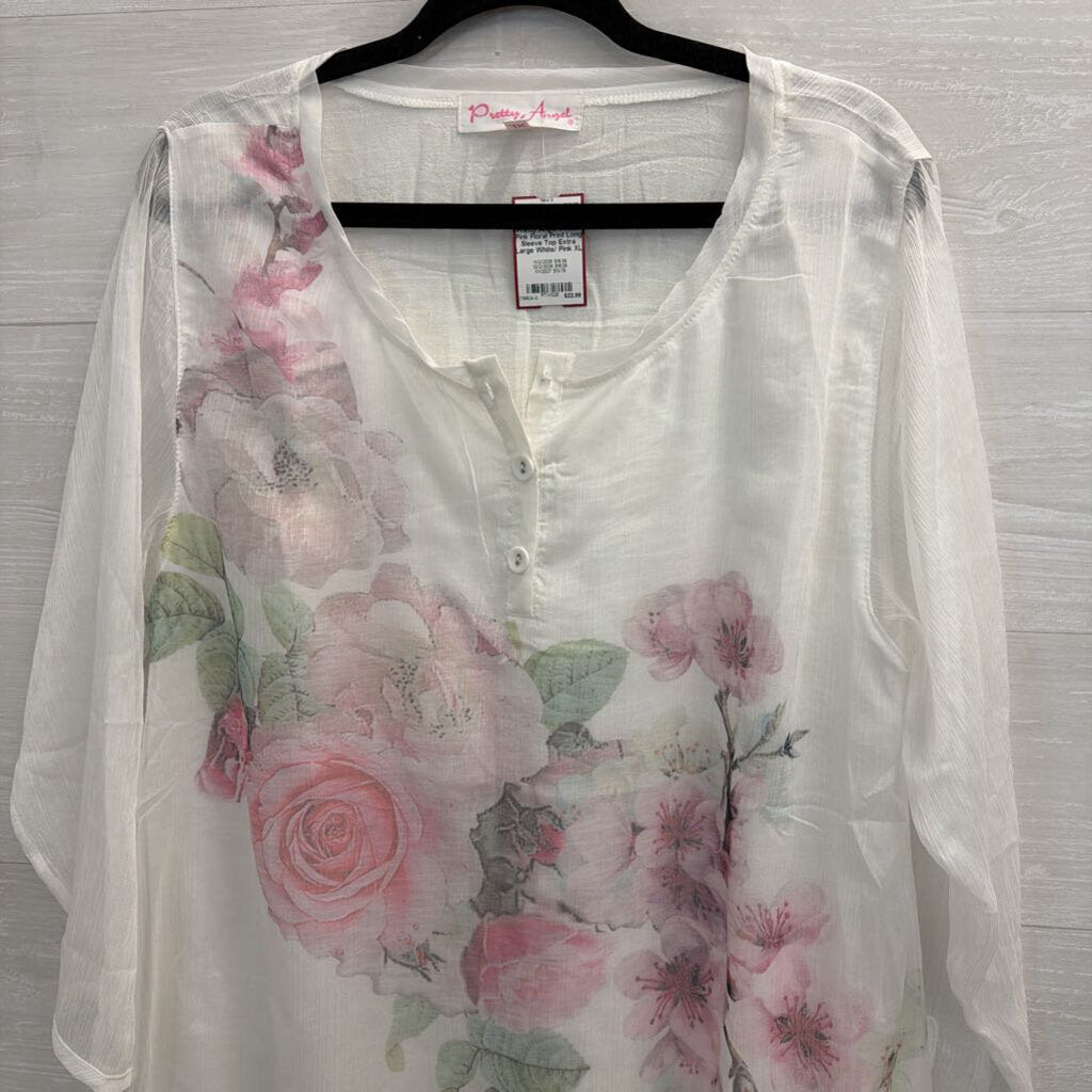 Pretty Angel White/ Pink Floral Print Long Sleeve Top Extra Large