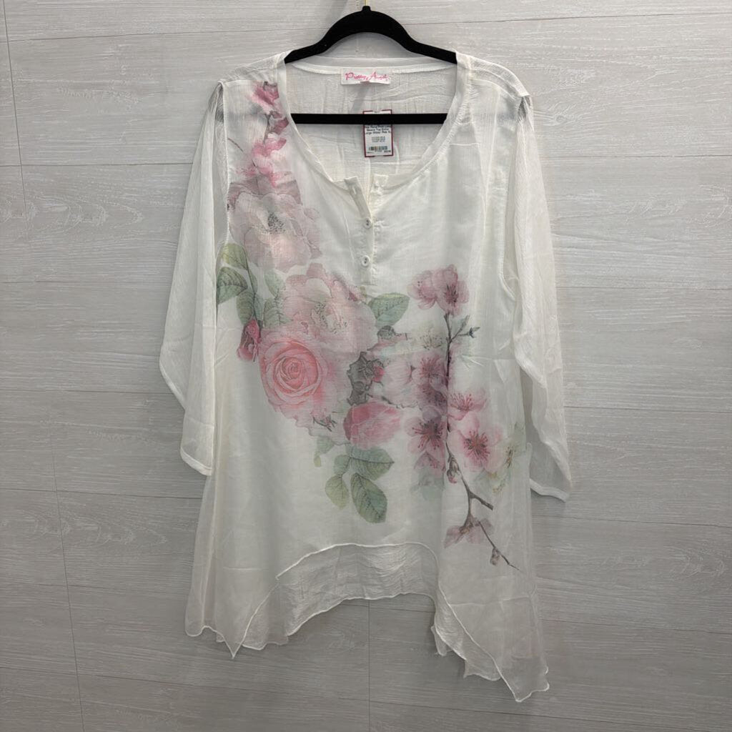 Pretty Angel White/ Pink Floral Print Long Sleeve Top Extra Large
