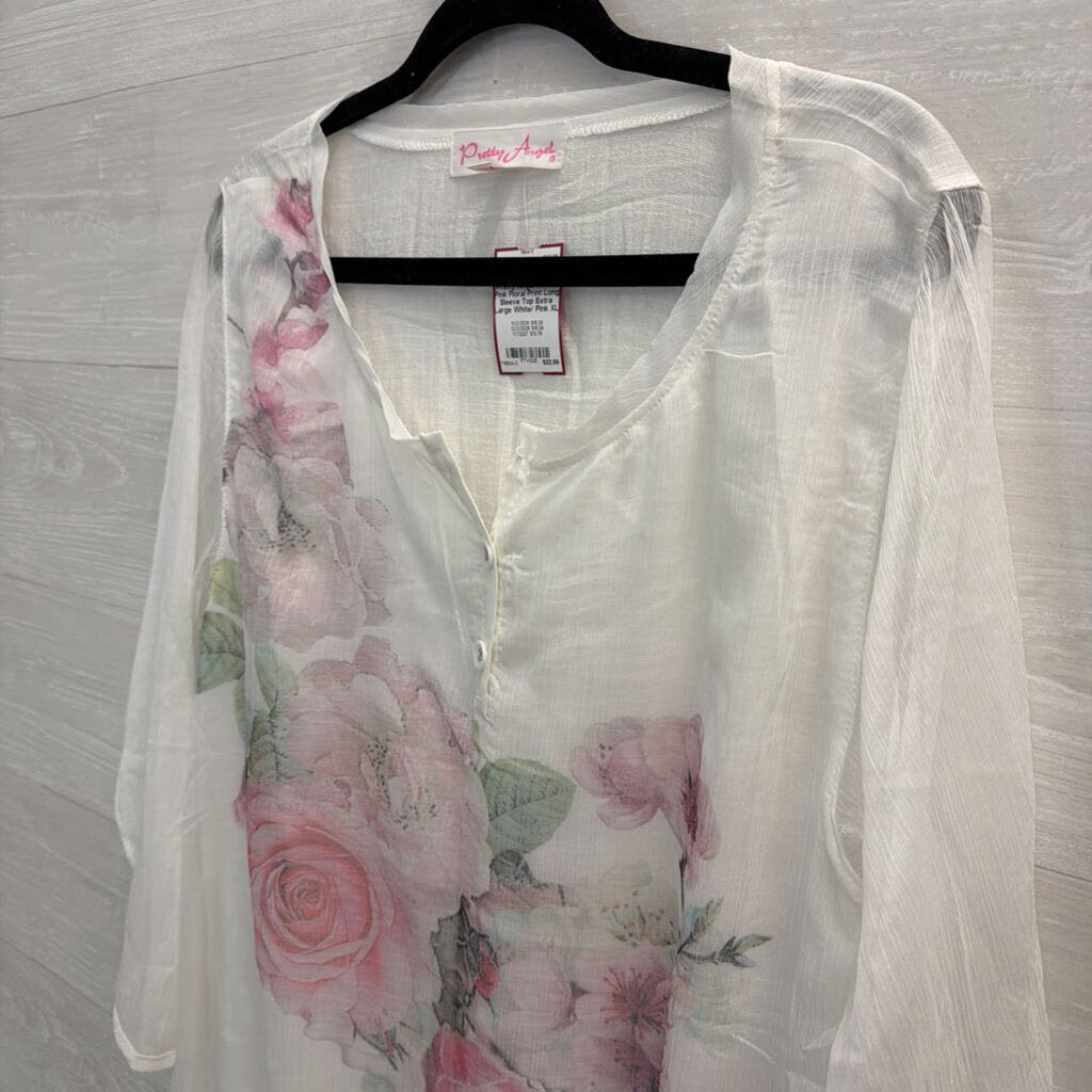 Pretty Angel White/ Pink Floral Print Long Sleeve Top Extra Large