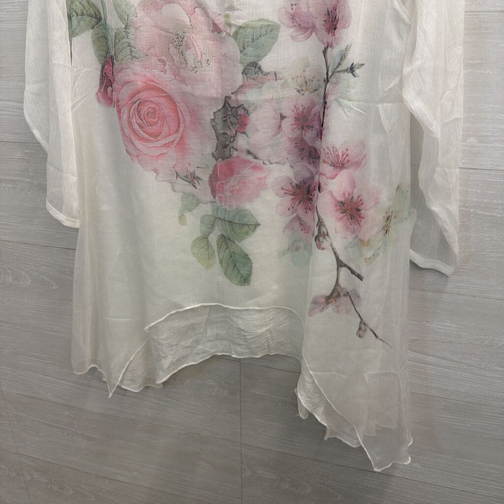 Pretty Angel White/ Pink Floral Print Long Sleeve Top Extra Large