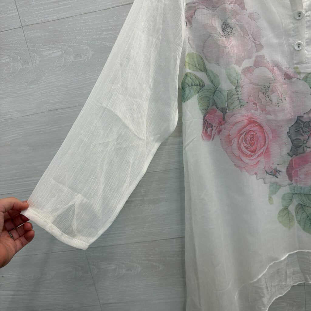 Pretty Angel White/ Pink Floral Print Long Sleeve Top Extra Large