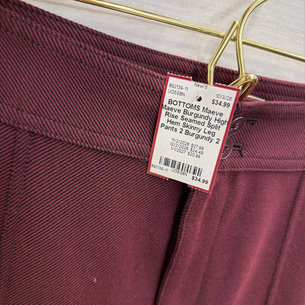 Maeve Burgundy High Rise Seamed Split Hem Skinny Leg Pants 2