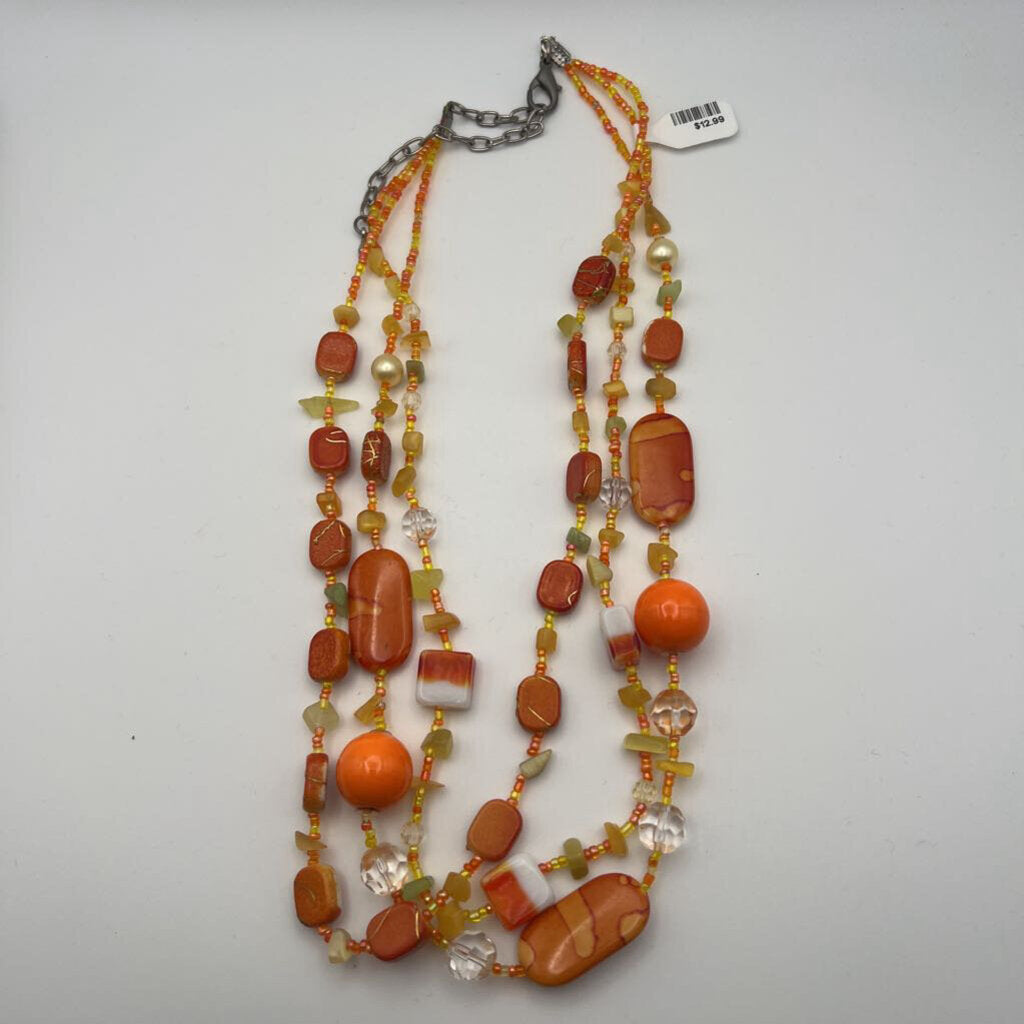 Orange Beaded Layered Necklace