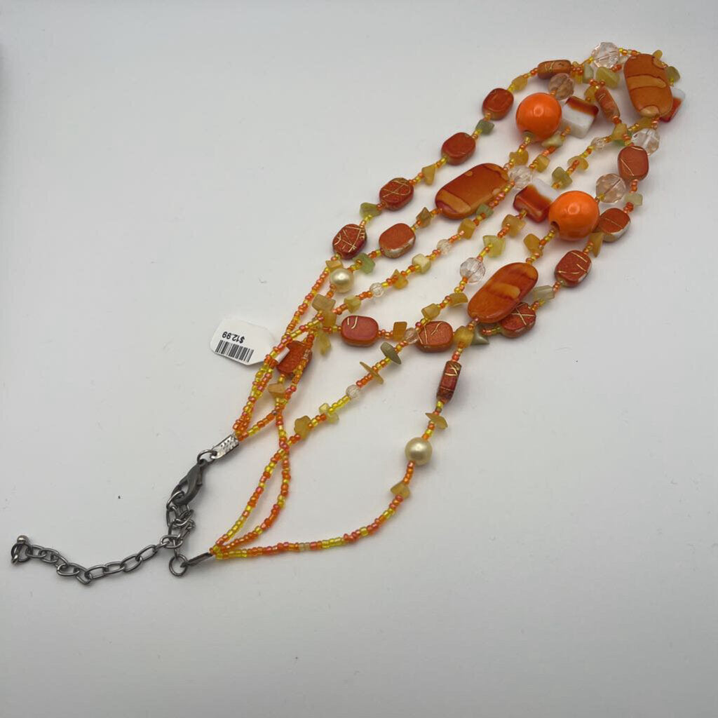 Orange Beaded Layered Necklace