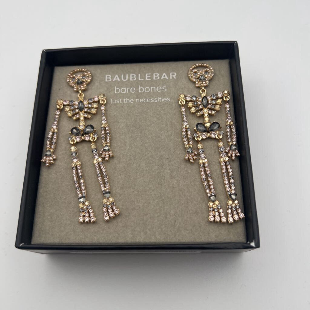 BaubleBar Gold/ Rhinestone Skeleton Drop Earrings