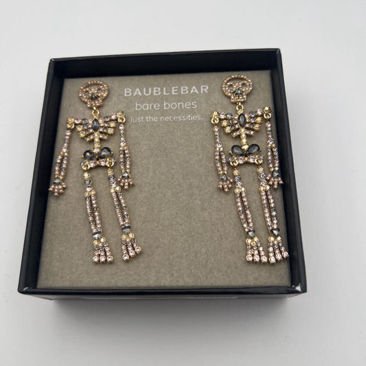 BaubleBar Gold/ Rhinestone Skeleton Drop Earrings