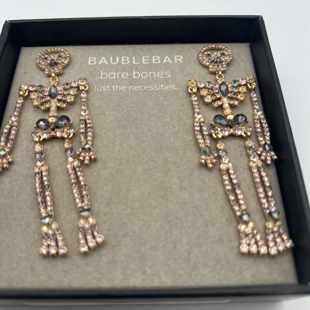 BaubleBar Gold/ Rhinestone Skeleton Drop Earrings