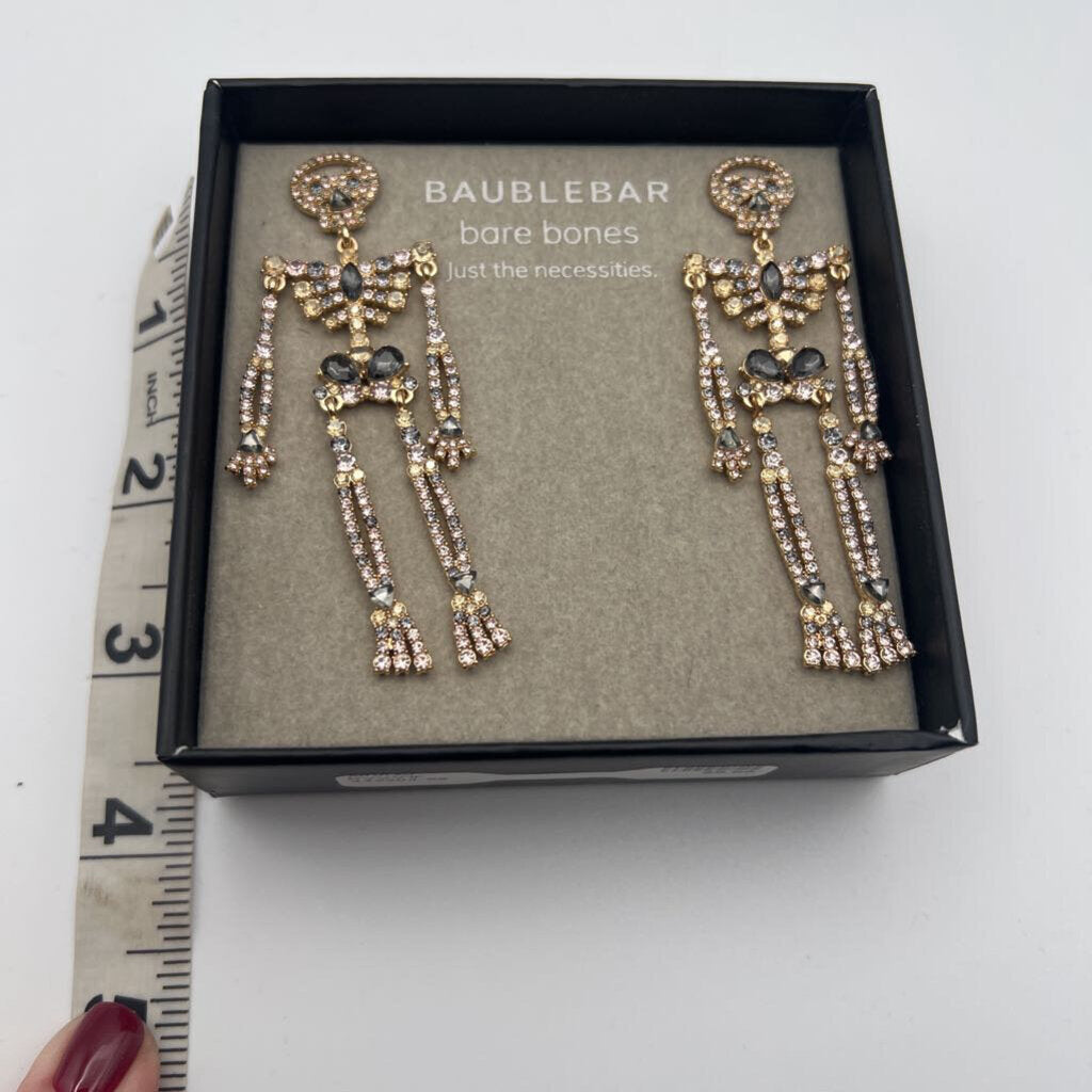 BaubleBar Gold/ Rhinestone Skeleton Drop Earrings