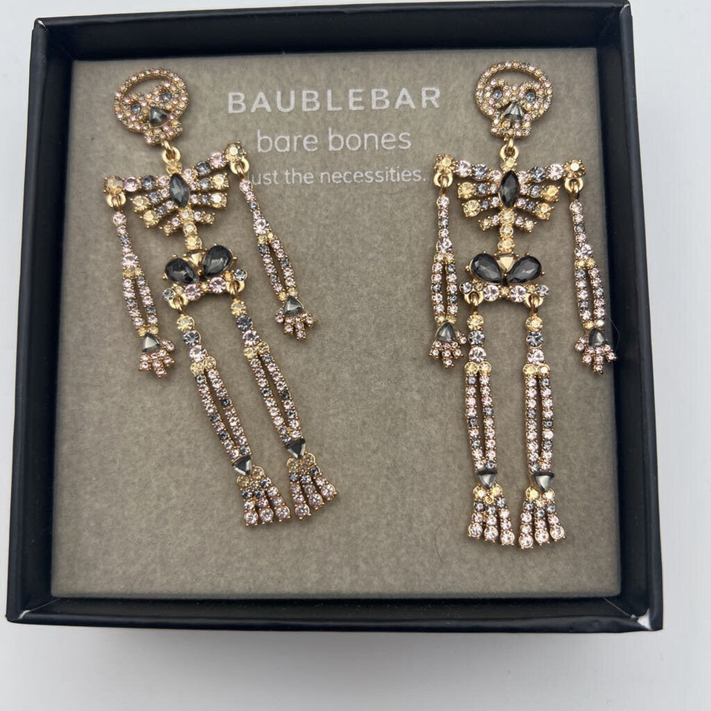 BaubleBar Gold/ Rhinestone Skeleton Drop Earrings