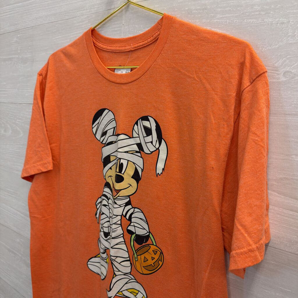 Disney Orange Mummy Mickey Mouse Short Sleeve Graphic Tee Large