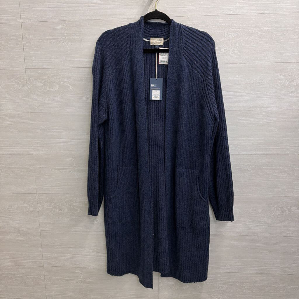 Navy Ribbed Knit Long Sleeve Open Front Sweater Medium