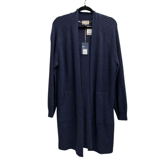 Navy Ribbed Knit Long Sleeve Open Front Sweater Medium