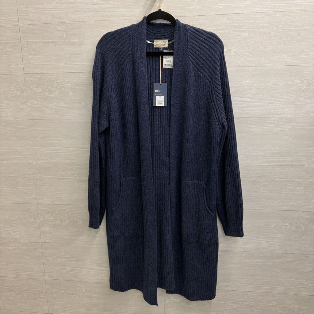 Navy Ribbed Knit Long Sleeve Open Front Sweater Medium
