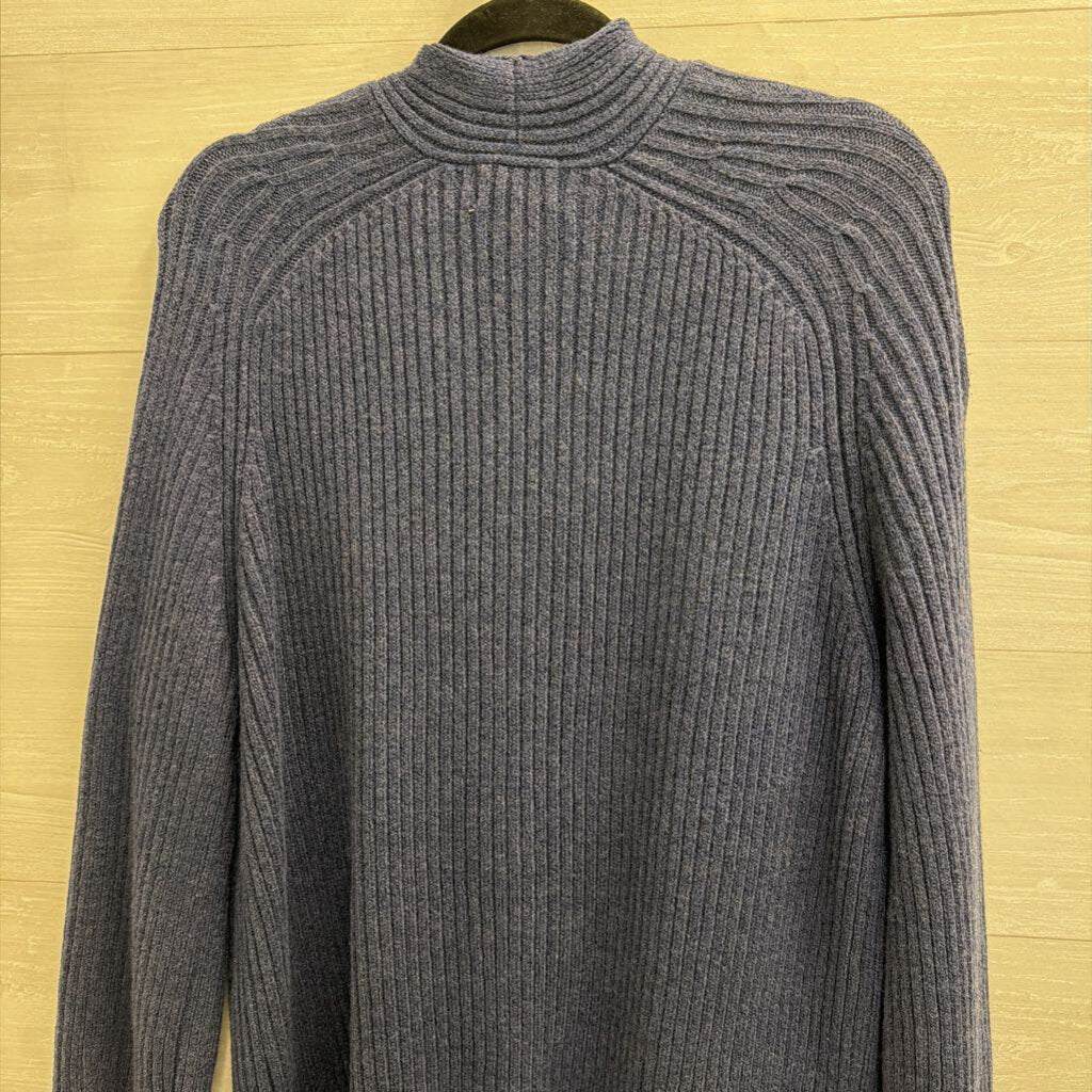 Navy Ribbed Knit Long Sleeve Open Front Sweater Medium