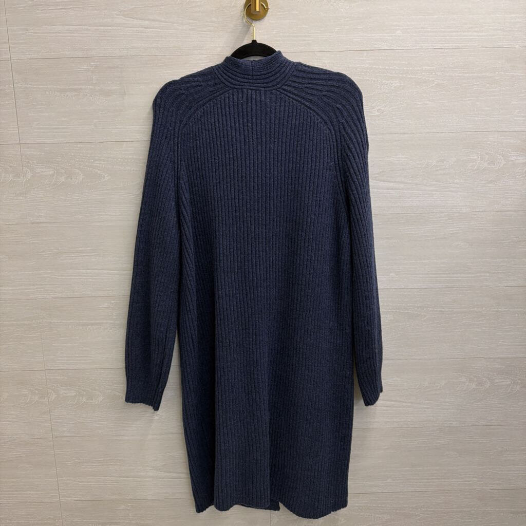 Navy Ribbed Knit Long Sleeve Open Front Sweater Medium