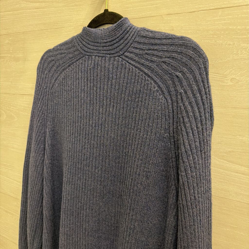 Navy Ribbed Knit Long Sleeve Open Front Sweater Medium