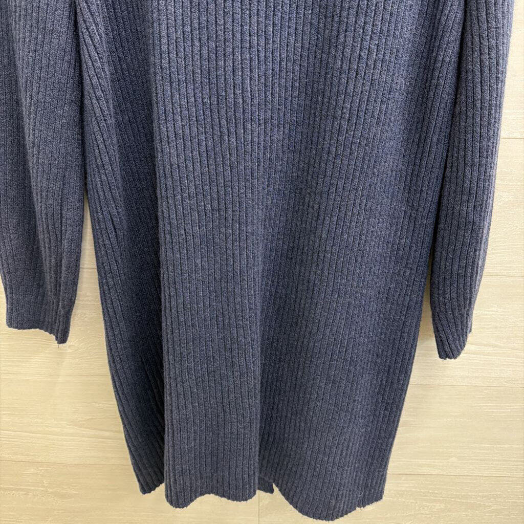 Navy Ribbed Knit Long Sleeve Open Front Sweater Medium