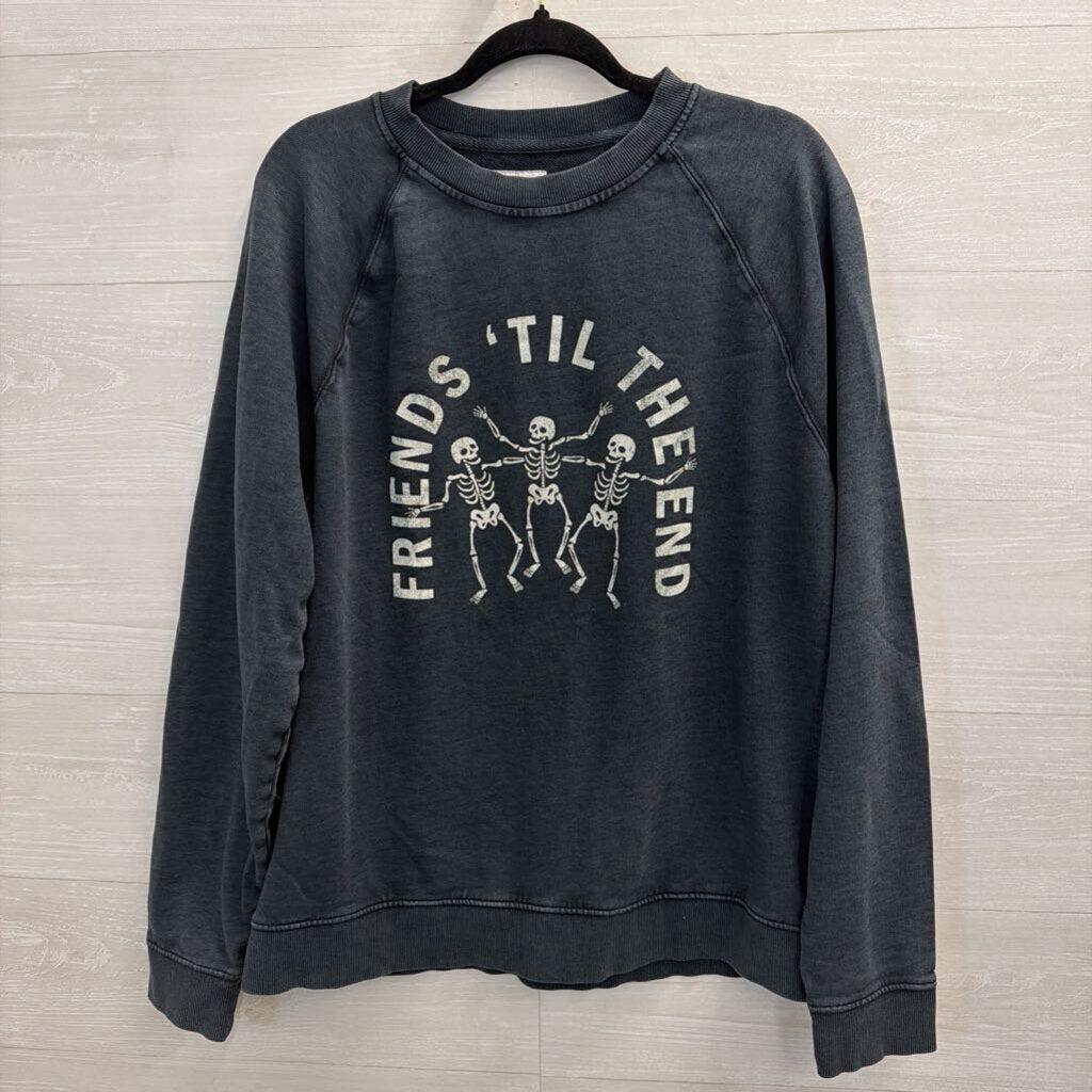 Goodfellow Grey Friends Til The End Skeleton Pullover Large