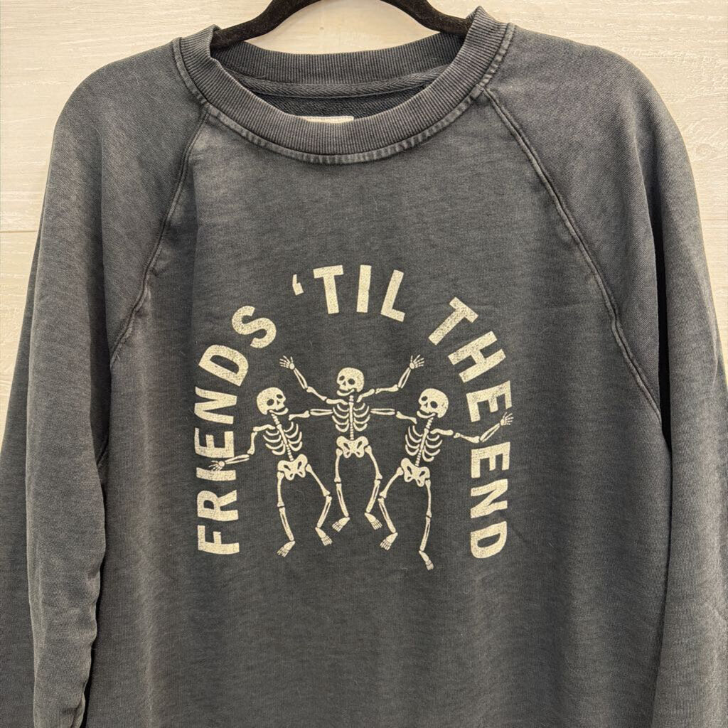 Goodfellow Grey Friends Til The End Skeleton Pullover Large