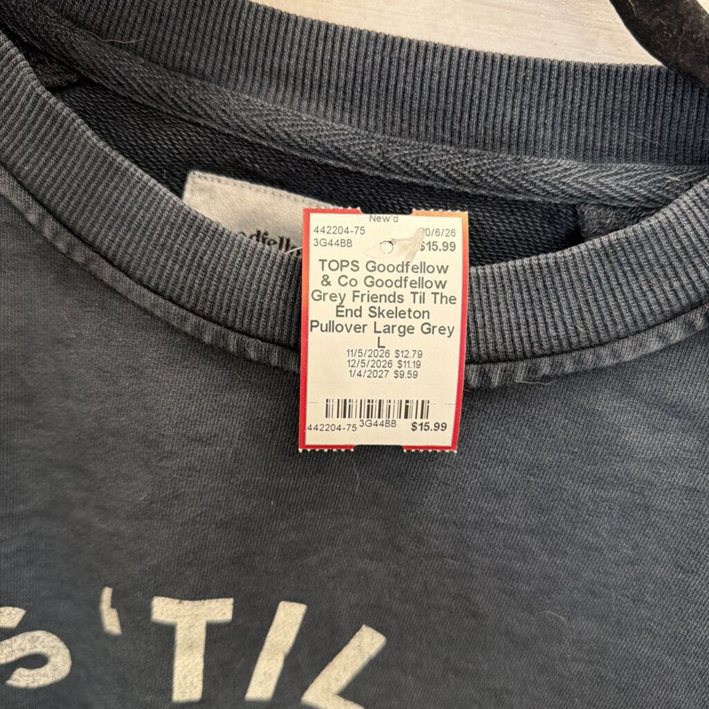 Goodfellow Grey Friends Til The End Skeleton Pullover Large