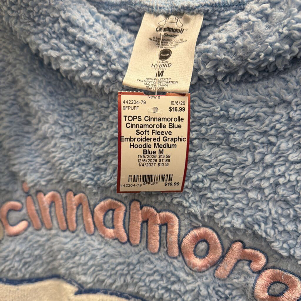 Cinnamorolle Blue Soft Fleeve Embroidered Graphic Hoodie Medium