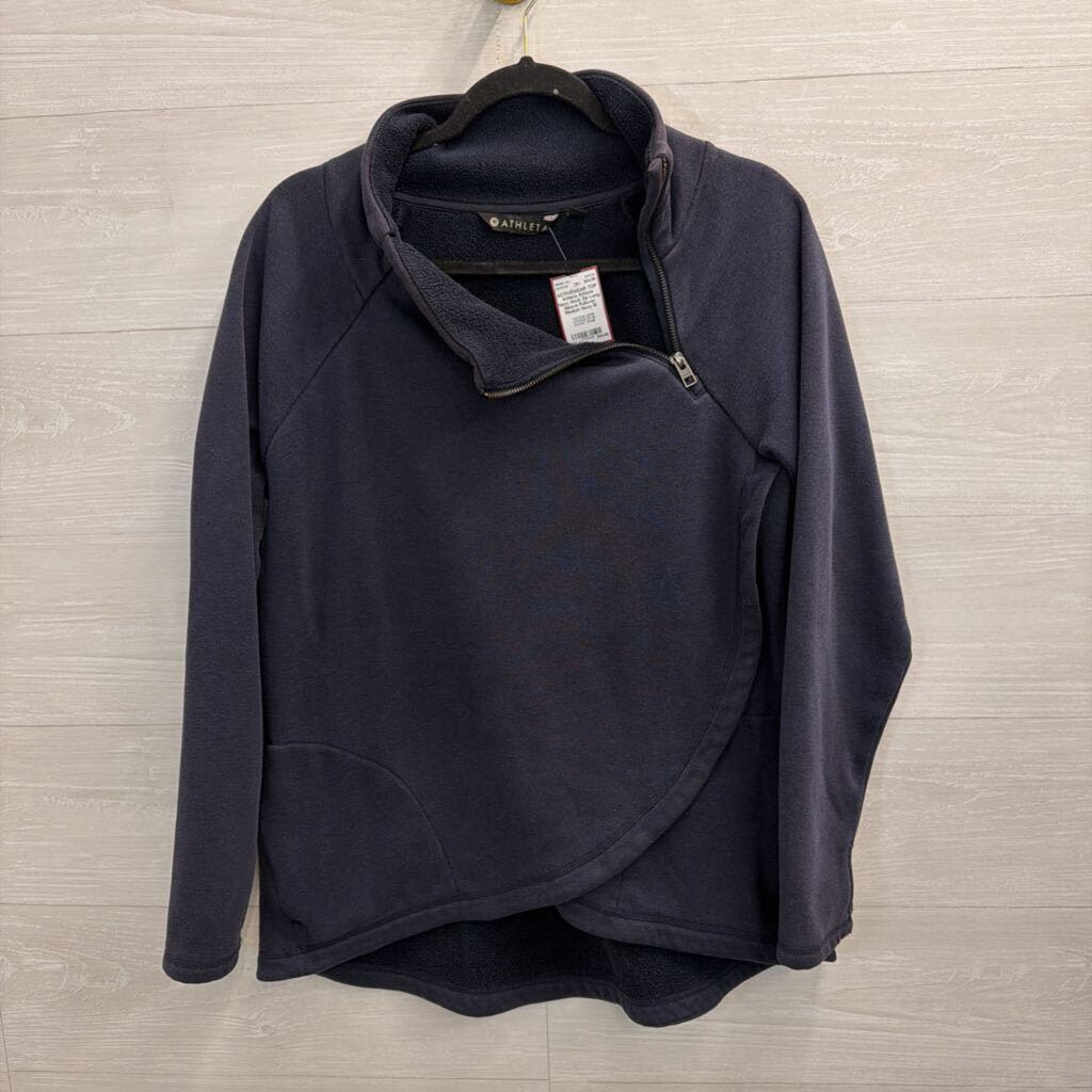 Athleta Navy Neck Zip Long Sleeve Pullover Medium