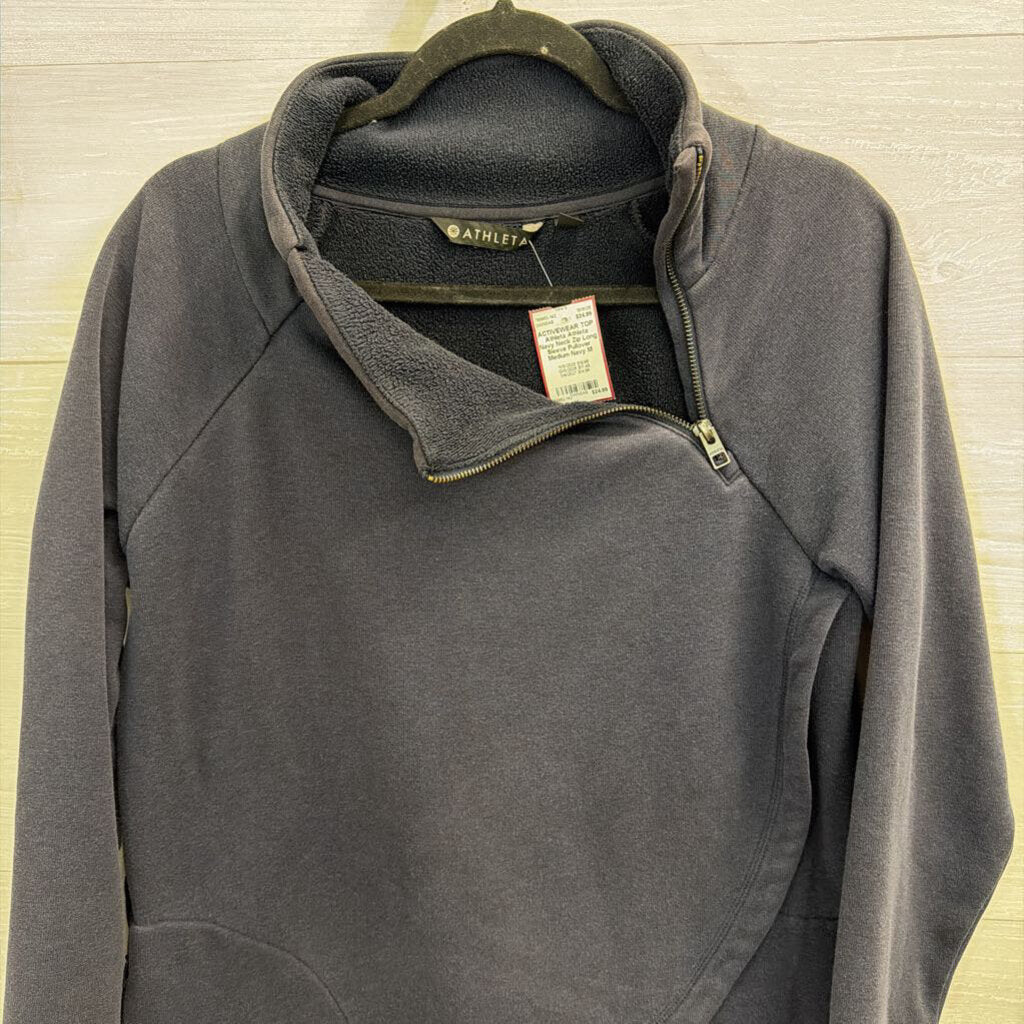 Athleta Navy Neck Zip Long Sleeve Pullover Medium