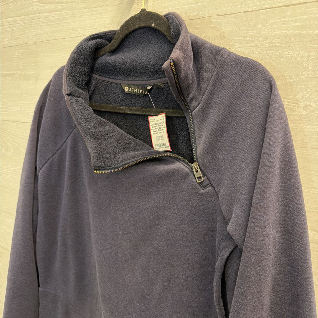 Athleta Navy Neck Zip Long Sleeve Pullover Medium