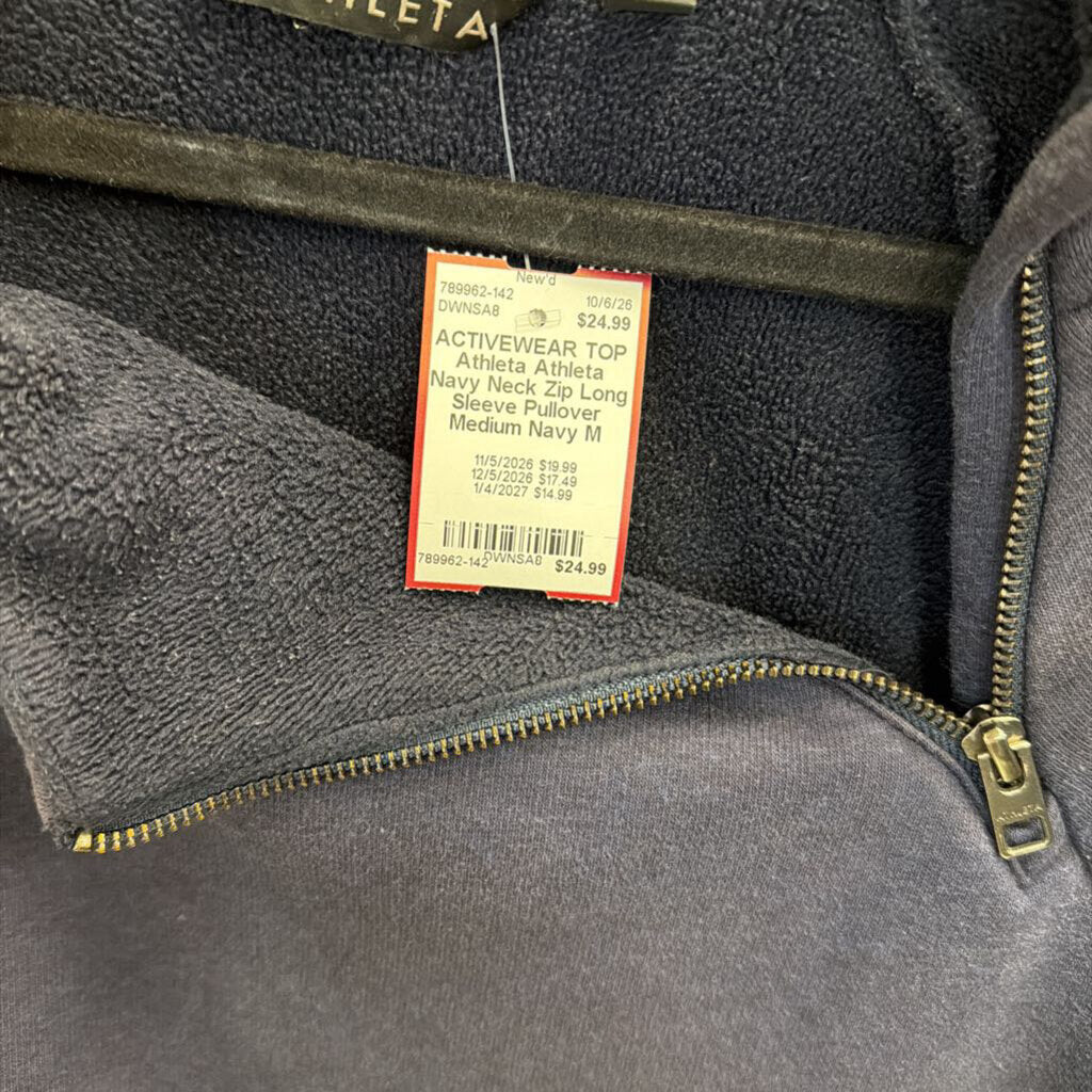 Athleta Navy Neck Zip Long Sleeve Pullover Medium