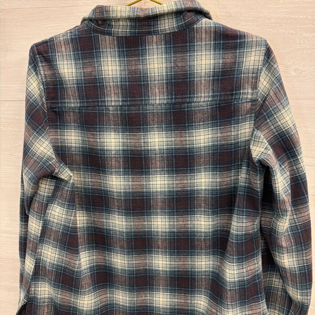 LL Bean Blue/ White Plaid Quarter Zip Pullover Small