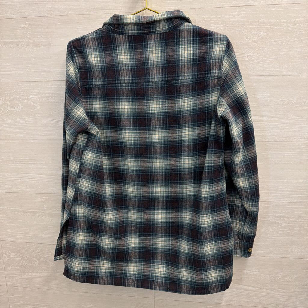 LL Bean Blue/ White Plaid Quarter Zip Pullover Small