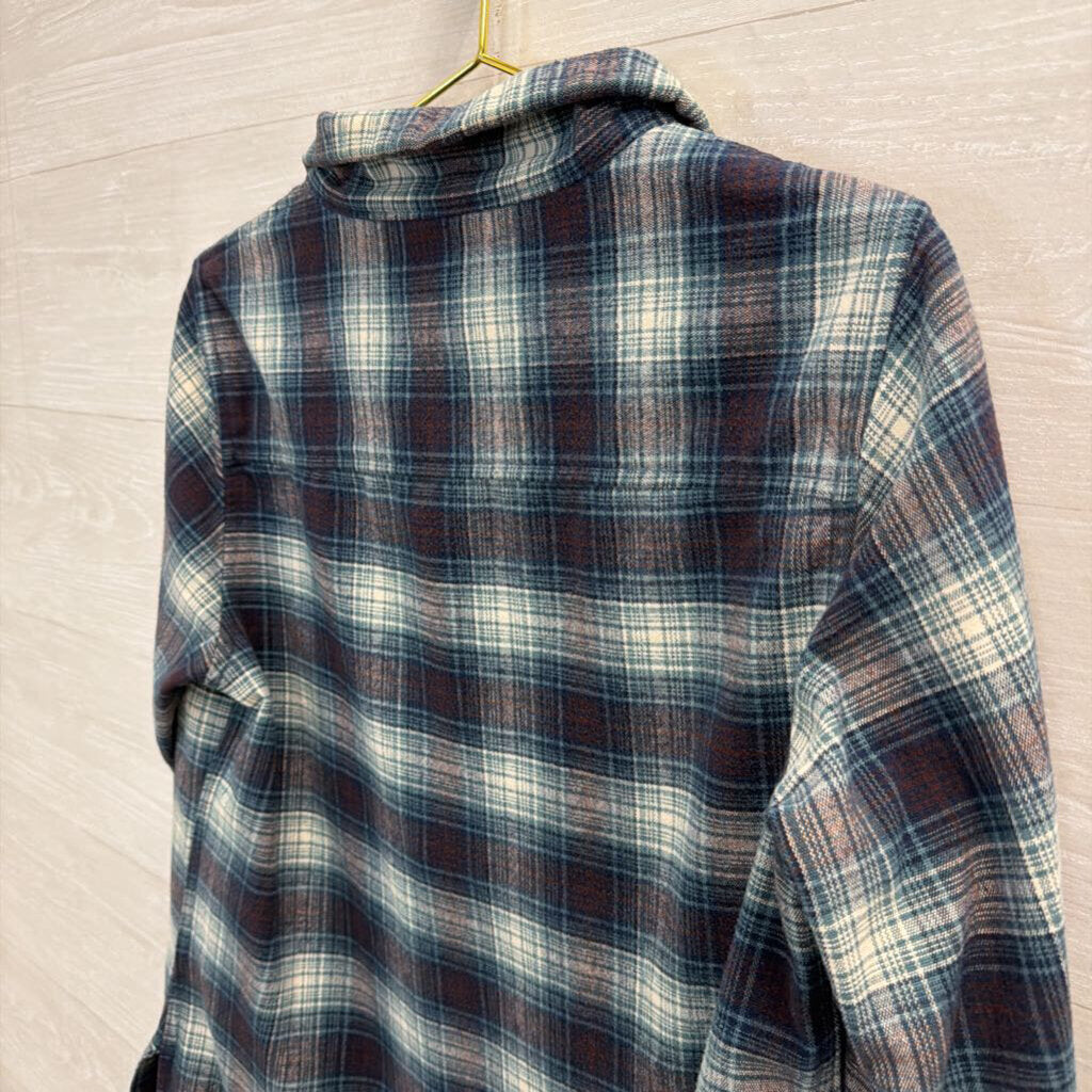 LL Bean Blue/ White Plaid Quarter Zip Pullover Small
